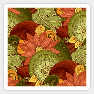 Colorful Pattern with Floral Motifs. Ornate Flowers, Leaves and Swirls Sticker